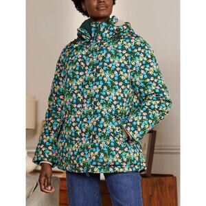 Boden Brecon Hooded Puffer Coat Berry Floral 2P A004400